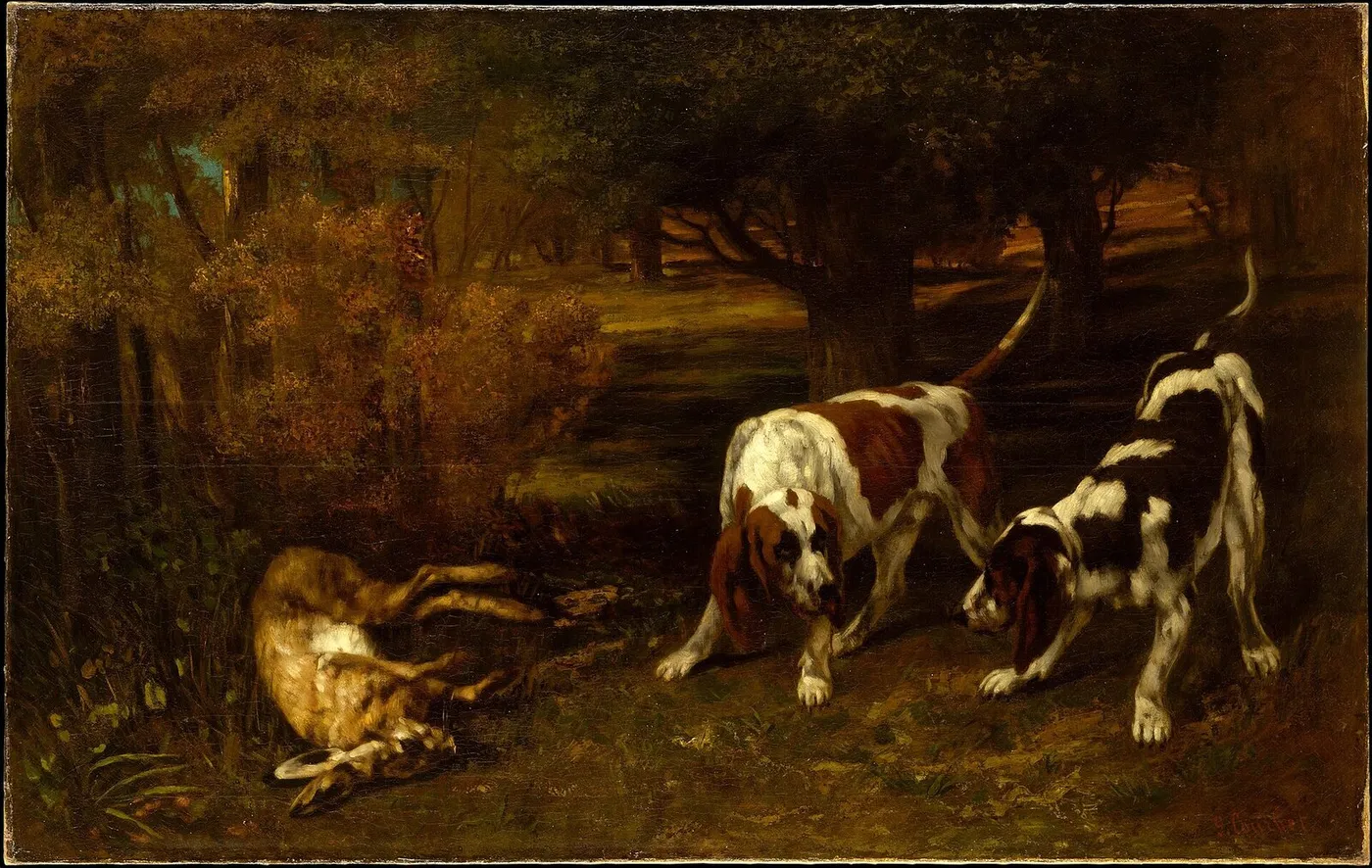 Hunting Dogs with Dead Hare — Gustave Courbet