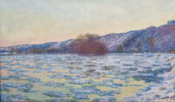 Ice Floes at Twilight (1893) by Claude Monet — original painting reproduced as a hand-painted oil on canvas