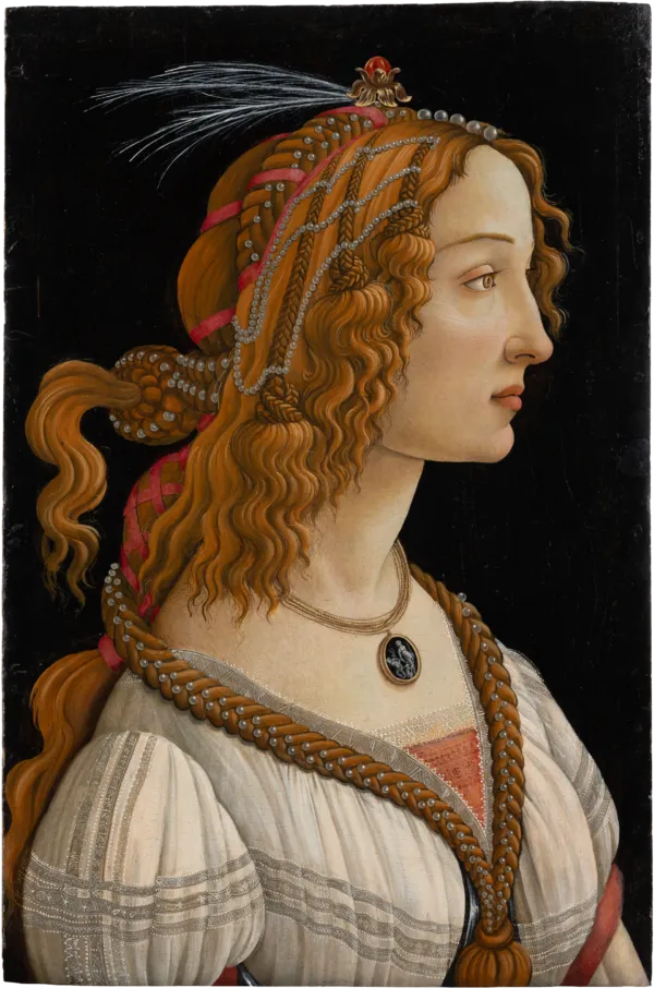 Idealized Portrait of a Lady (Portrait of Simonetta Vespucci as Nymph) (1482) by Sandro Botticelli — original painting reproduced as a hand-painted oil on canvas