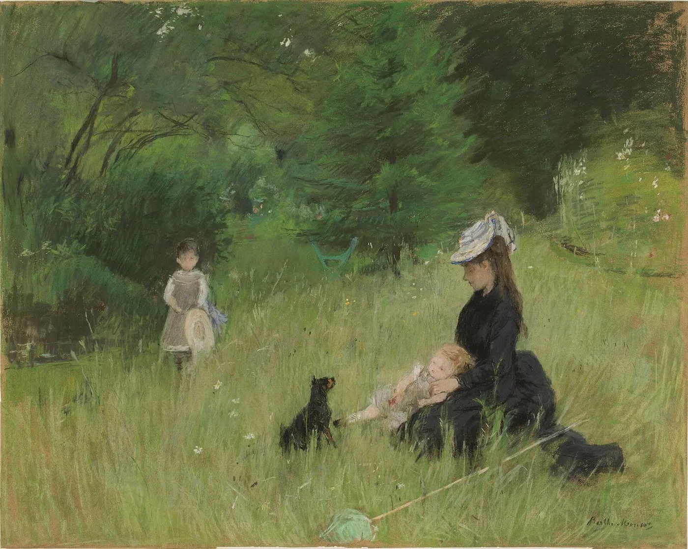 In a Park (1874) by Berthe Morisot — original painting reproduced as a hand-painted oil on canvas