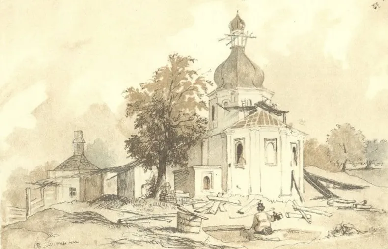 In Dustin Traditional church (1845) by Taras Shevchenko — original painting reproduced as a hand-painted oil on canvas