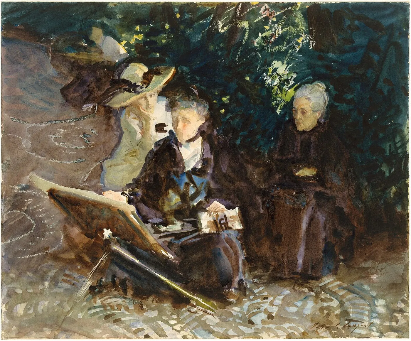 In the Generalife (1912) by John Singer Sargent — original watercolour reproduced as a hand-painted oil on canvas