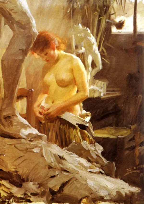 In Wikströms studio (1889) by Anders Zorn — original painting reproduced as a hand-painted oil on canvas