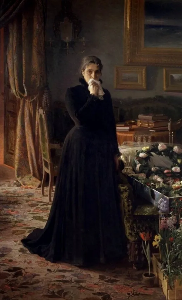 Inconsolable Grief (1884) by Ivan Kramskoi — original painting reproduced as a hand-painted oil on canvas