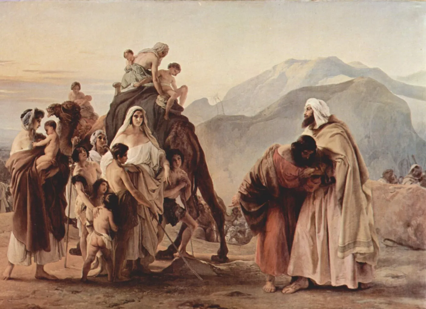 Incontro tra Esaù e Giacobbe (1844) by Francesco Hayez — original painting reproduced as a hand-painted oil on canvas