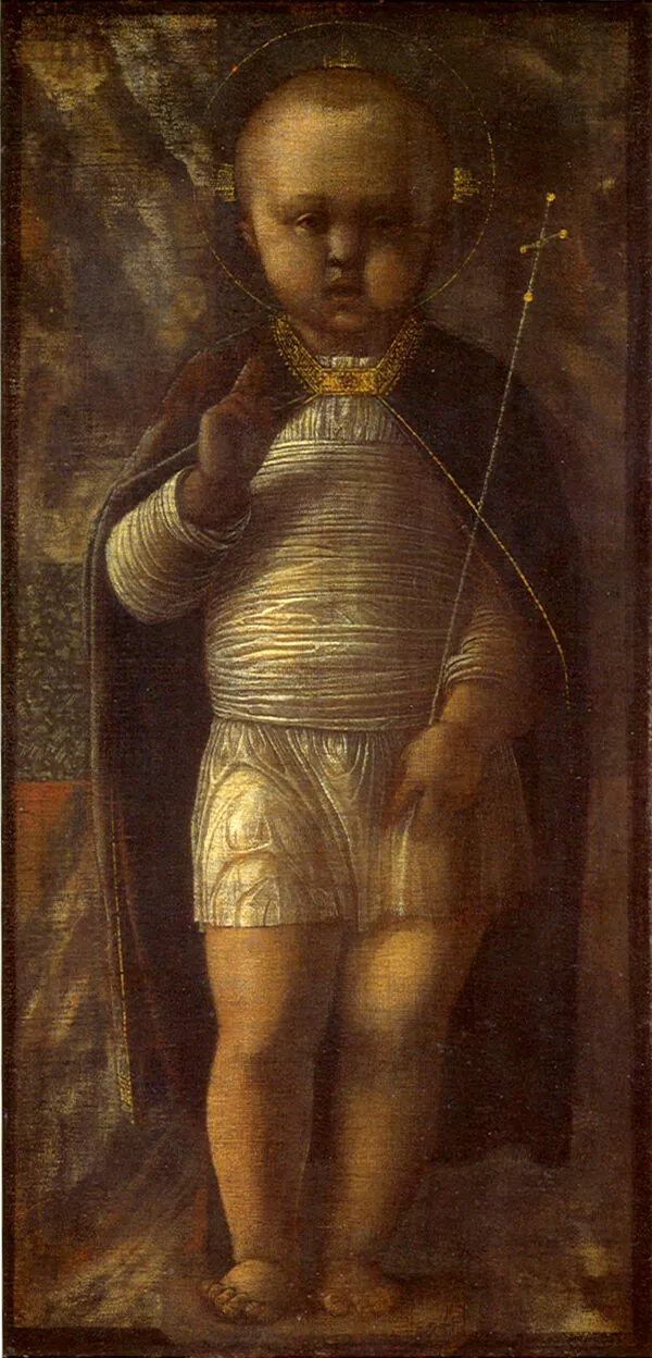 Infant Savior (1455) by Andrea Mantegna — original painting reproduced as a hand-painted oil on canvas