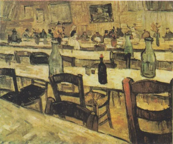 Interior of a Restaurant in Arles (1888) by Vincent van Gogh — original painting reproduced as a hand-painted oil on canvas