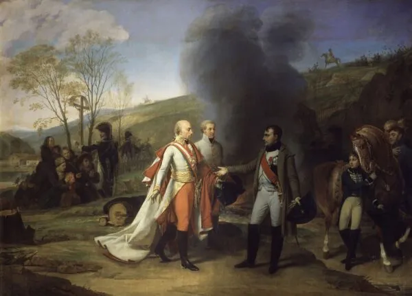 Interview Between Napoleon and Francis II after the Battle of Austerlitz (1812) by Antoine-Jean Gros — original painting reproduced as a hand-painted oil on canvas