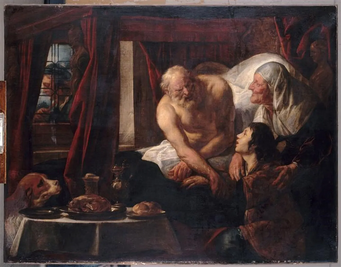 Isaac sitting in bed blesses Jacob who, disguised in Esau's clothes, brings food to his father — Jacob Jordaens