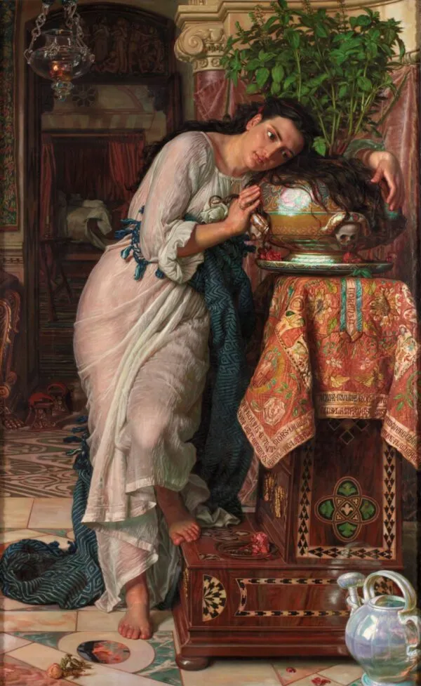 Isabella and the Pot of Basil (1867) by William Holman Hunt — original painting reproduced as a hand-painted oil on canvas