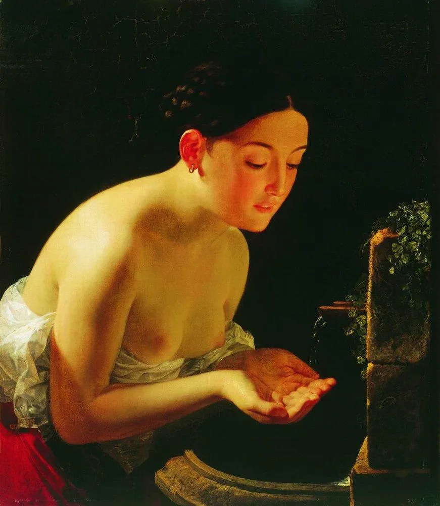 Italian morning (1823) by Karl Bryullov — original painting reproduced as a hand-painted oil on canvas