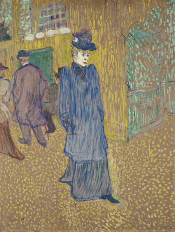 Jane Avril Leaving the Moulin Rouge (1892) by Henri de Toulouse-Lautrec — original painting reproduced as a hand-painted oil on canvas