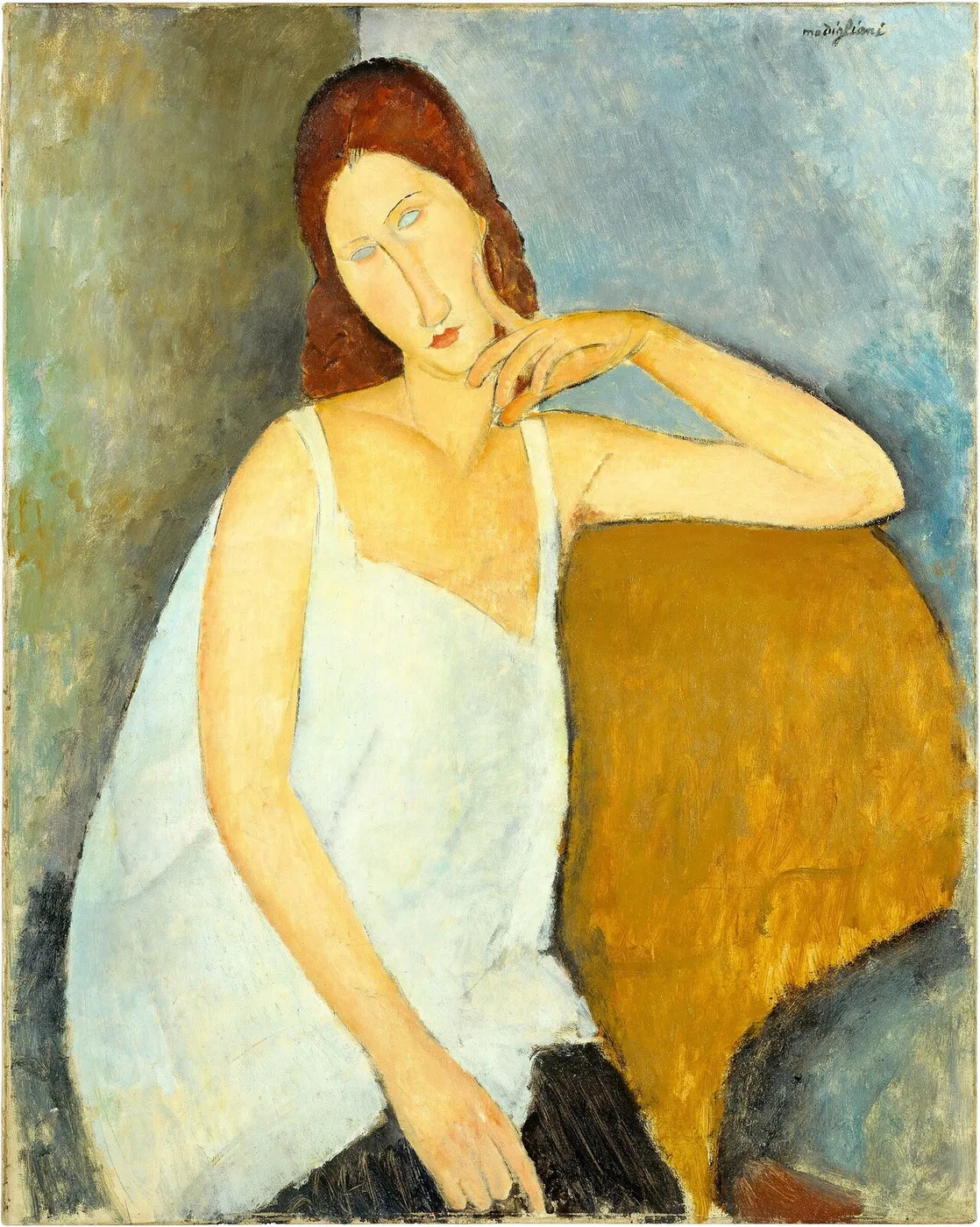 Jeanne Hébuterne (1919) by Amedeo Modigliani — original painting reproduced as a hand-painted oil on canvas