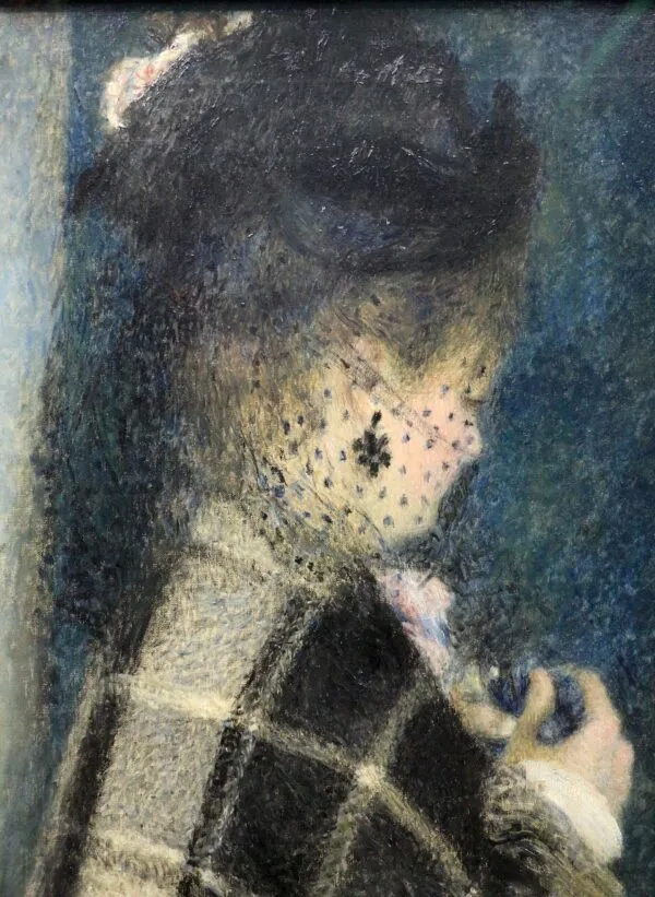 Jeune femme à la voilette (1870) by Pierre-Auguste Renoir — original painting reproduced as a hand-painted oil on canvas