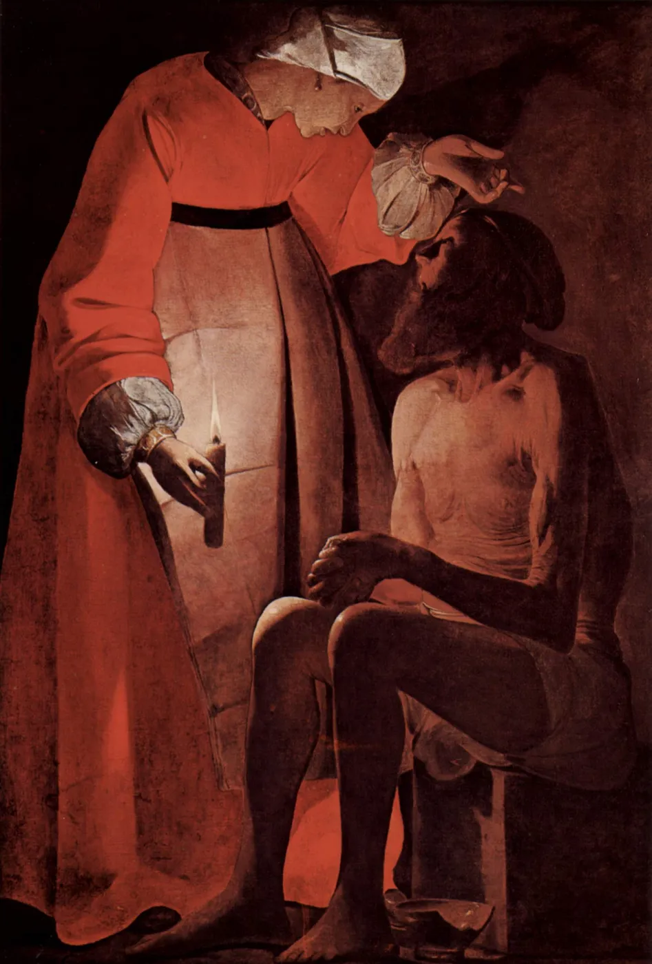 Job Mocked by his Wife (1620) by Georges de La Tour — original painting reproduced as a hand-painted oil on canvas