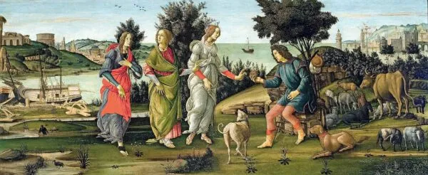 Judgement of Paris (1486) by Sandro Botticelli — original painting reproduced as a hand-painted oil on canvas