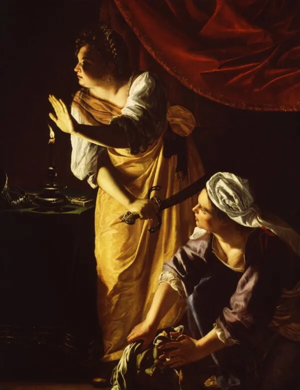 Judith and Maidservant with Head of Holofernes (1623) by Artemisia Gentileschi — original painting reproduced as a hand-painted oil on canvas