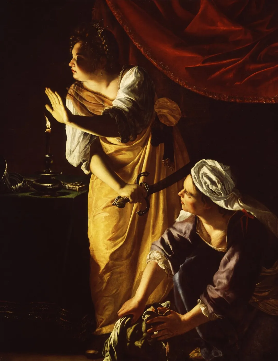 Judith and Maidservant with Head of Holofernes (1623) by Artemisia Gentileschi — original painting reproduced as a hand-painted oil on canvas