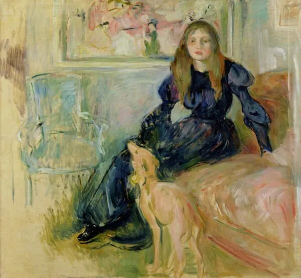 Julie Manet and her Greyhound, Laertes (1893) by Berthe Morisot — original painting reproduced as a hand-painted oil on canvas