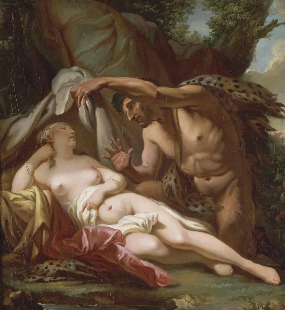 Jupiter and Antiope (1771) by Jacques-Louis David — original painting reproduced as a hand-painted oil on canvas