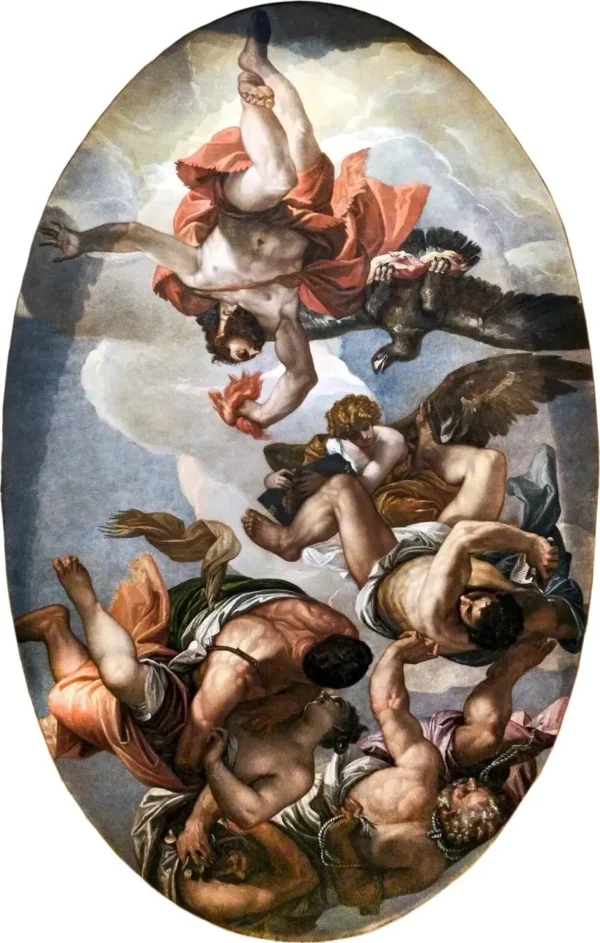 Jupiter Hurling Thunderbolts at the Vices (1553) by Paolo Veronese — original painting reproduced as a hand-painted oil on canvas