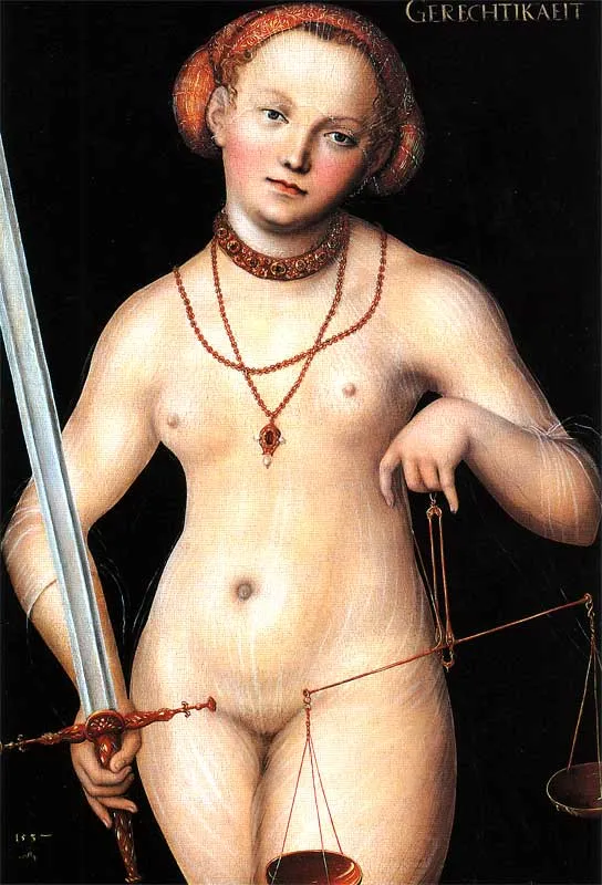 Justice (1537) by Lucas Cranach the Elder — original painting reproduced as a hand-painted oil on canvas
