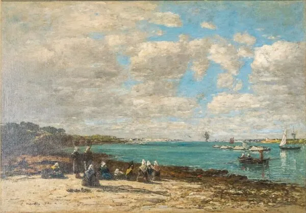 Kerhuon, Fisherwomen (1870) by Eugène Louis Boudin — original painting reproduced as a hand-painted oil on canvas