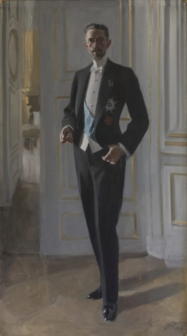 King Gustav V (1909) by Anders Zorn — original painting reproduced as a hand-painted oil on canvas