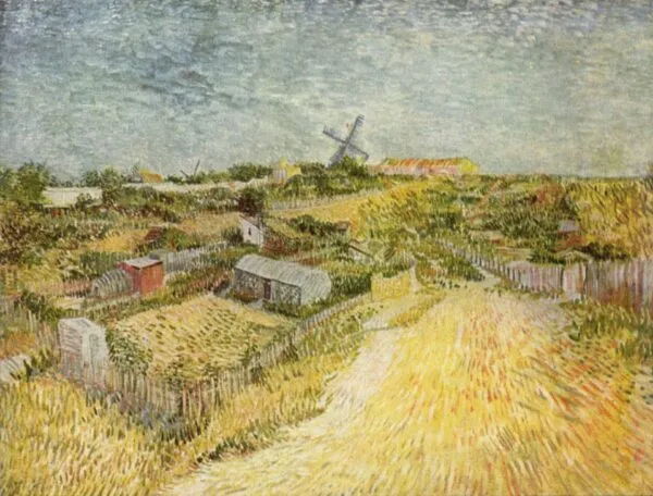 Kitchen Gardens on Montmartre (1887) by Vincent van Gogh — original painting reproduced as a hand-painted oil on canvas