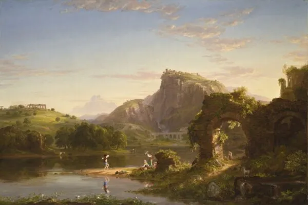 L-Allegro (Italian Sunset) (1845) by Thomas Cole — original painting reproduced as a hand-painted oil on canvas
