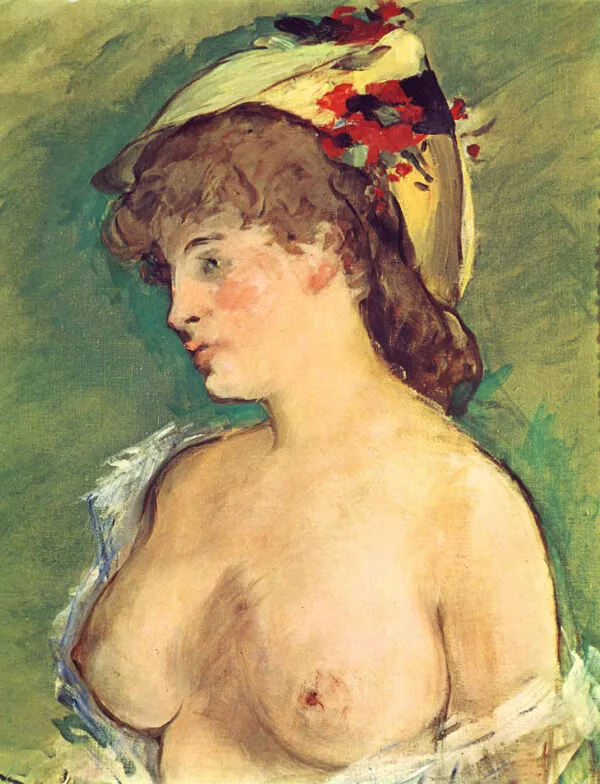 La Blonde aux seins nus (1878) by Édouard Manet — original painting reproduced as a hand-painted oil on canvas