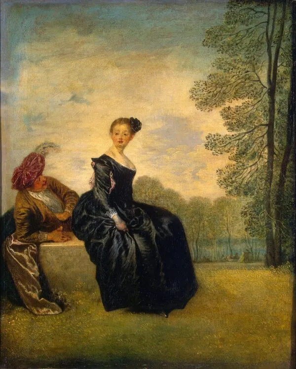 La Boudeuse (1718) by Jean-Antoine Watteau — original painting reproduced as a hand-painted oil on canvas
