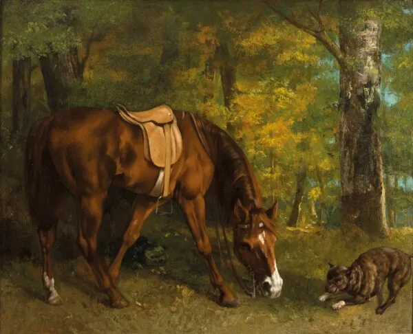 La Chasse au renard (1863) by Gustave Courbet — original painting reproduced as a hand-painted oil on canvas