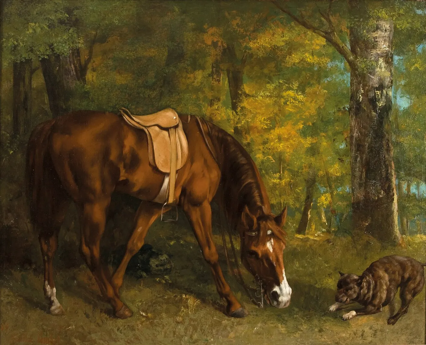 La Chasse au renard (1863) by Gustave Courbet — original painting reproduced as a hand-painted oil on canvas