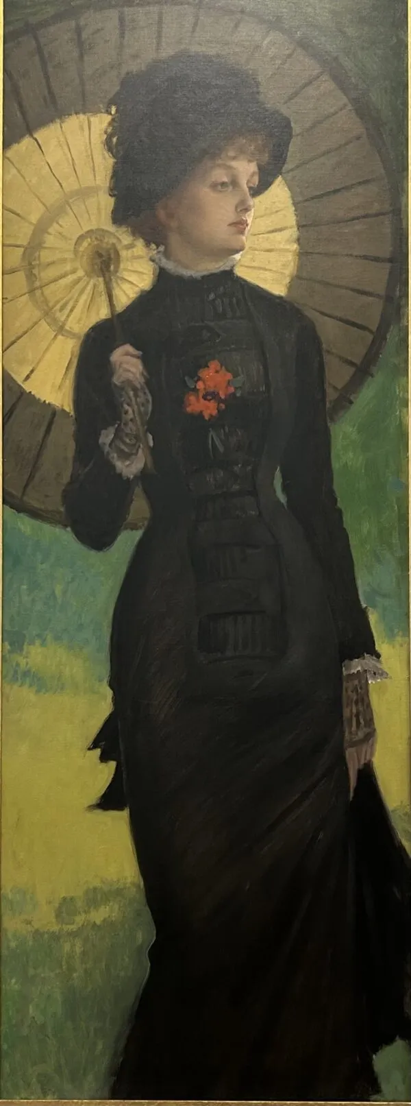 La Dame à l'ombrelle (1880) by James Tissot — original painting reproduced as a hand-painted oil on canvas