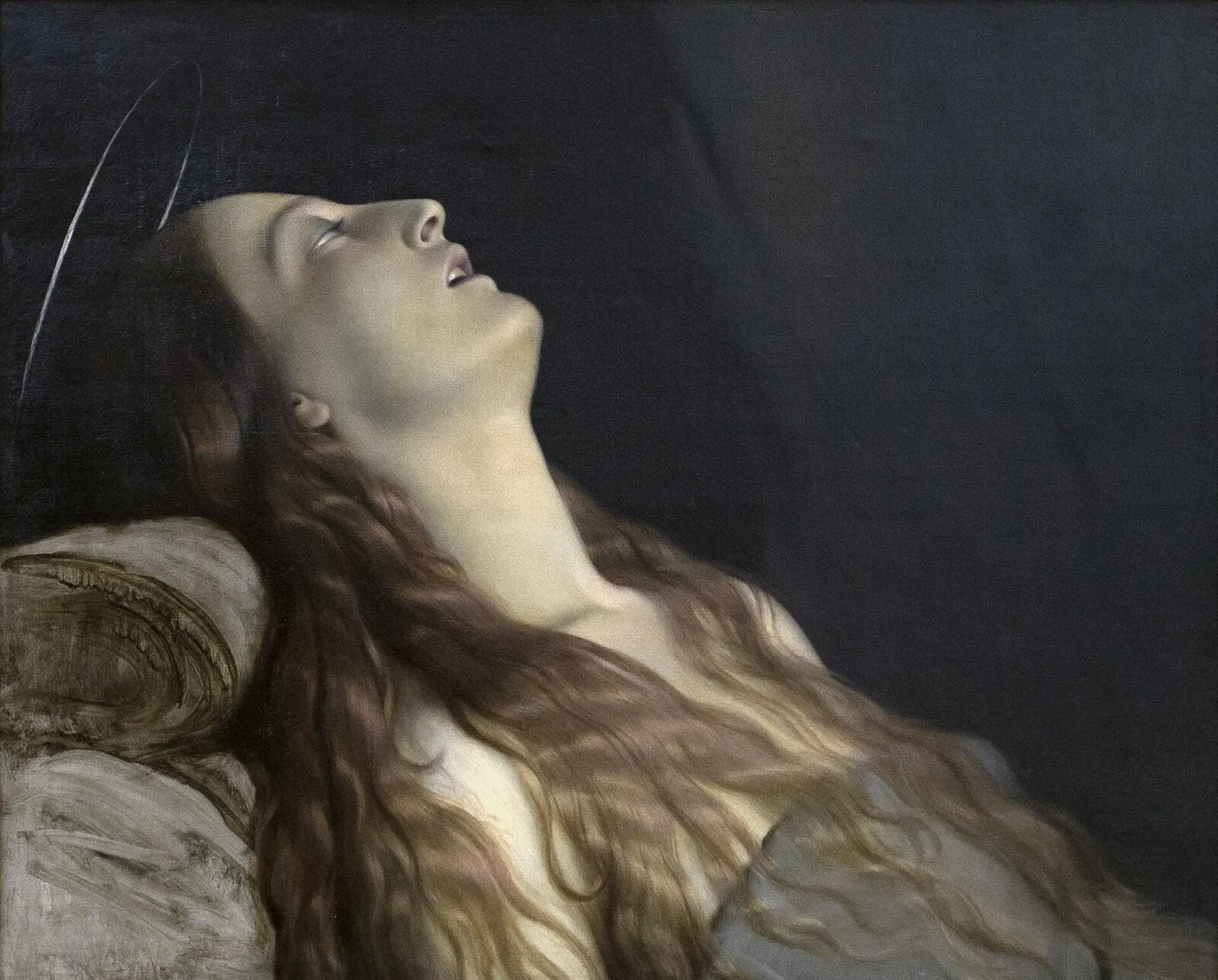 La Femme de l'artiste, Louise Vernet, sur son lit de mort (1846) by Paul Delaroche — original painting reproduced as a hand-painted oil on canvas