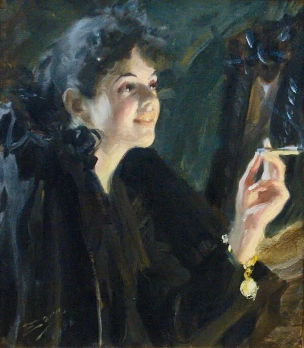 La Fille à la cigarette (1892) by Anders Zorn — original painting reproduced as a hand-painted oil on canvas