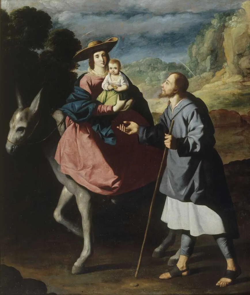 La Fuite en Égypte (1637) by Francisco de Zurbarán — original painting reproduced as a hand-painted oil on canvas
