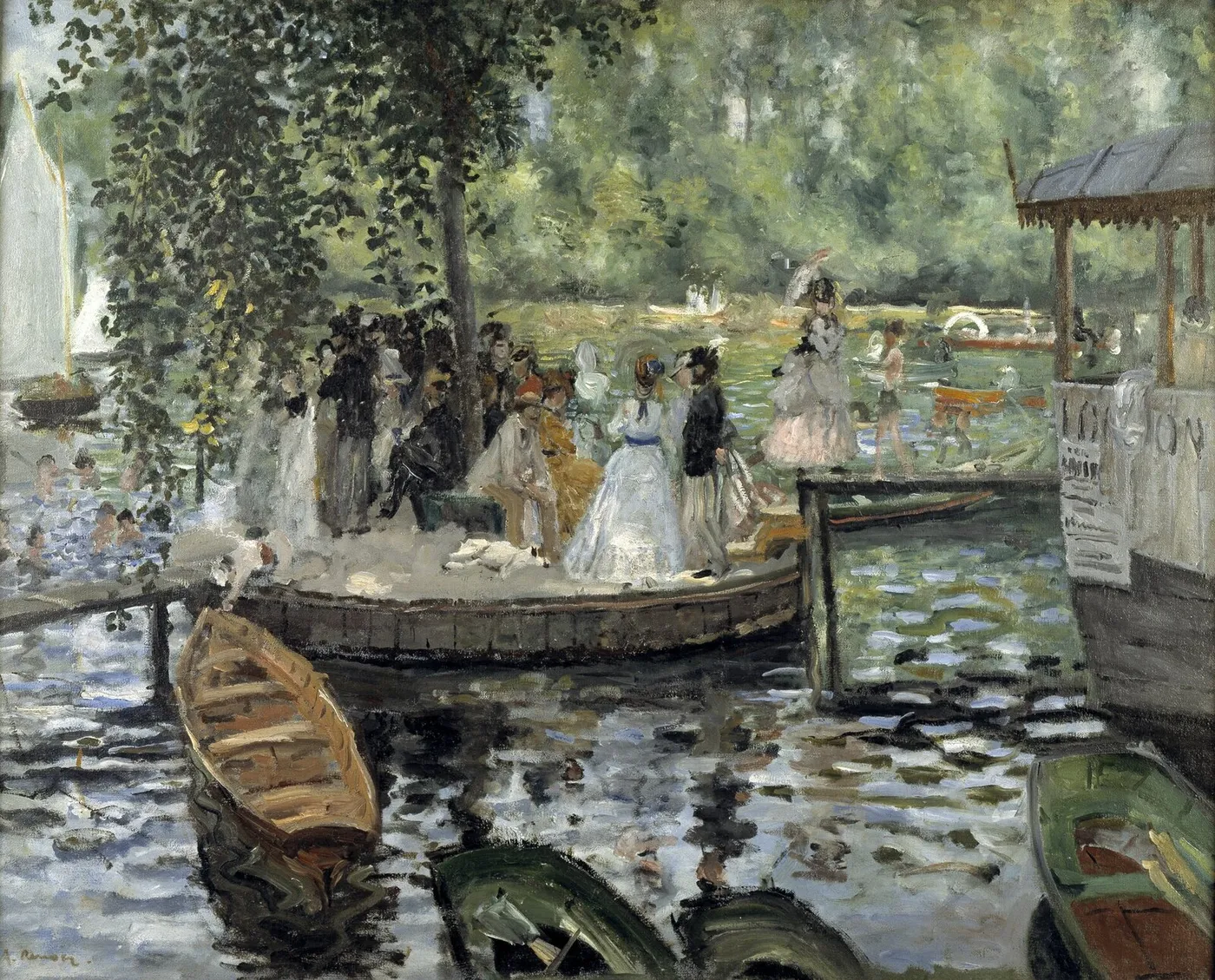 La Grenouillère (1875) by Pierre-Auguste Renoir — original painting reproduced as a hand-painted oil on canvas