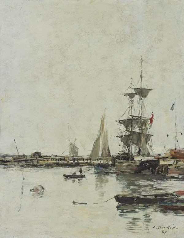 La jetée à Trouville (1867) by Eugène Louis Boudin — original painting reproduced as a hand-painted oil on canvas