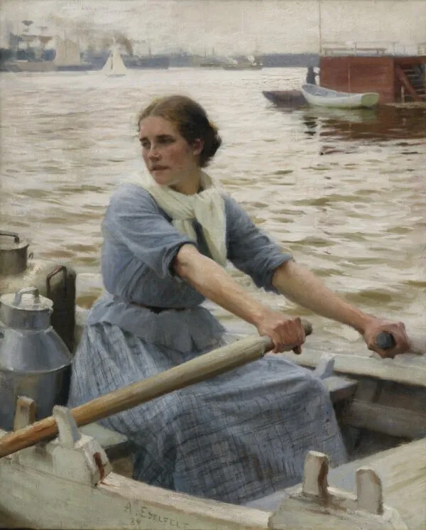 La laitière (1889) by Albert Edelfelt — original painting reproduced as a hand-painted oil on canvas