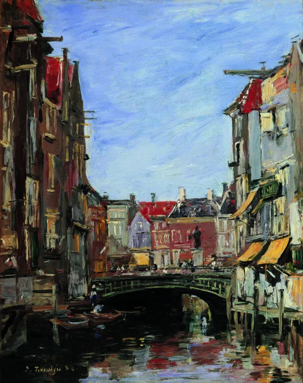 La Place Ary Scheffer, Dordrecht (1884) by Eugène Louis Boudin — original painting reproduced as a hand-painted oil on canvas