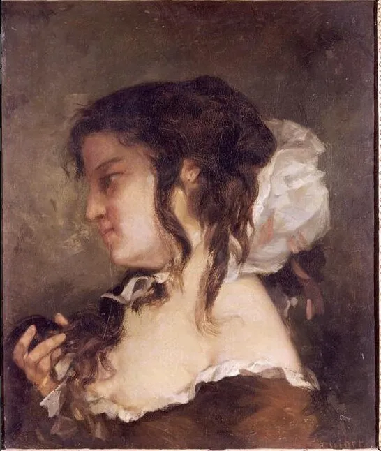 La Réflexion (1864) by Gustave Courbet — original painting reproduced as a hand-painted oil on canvas