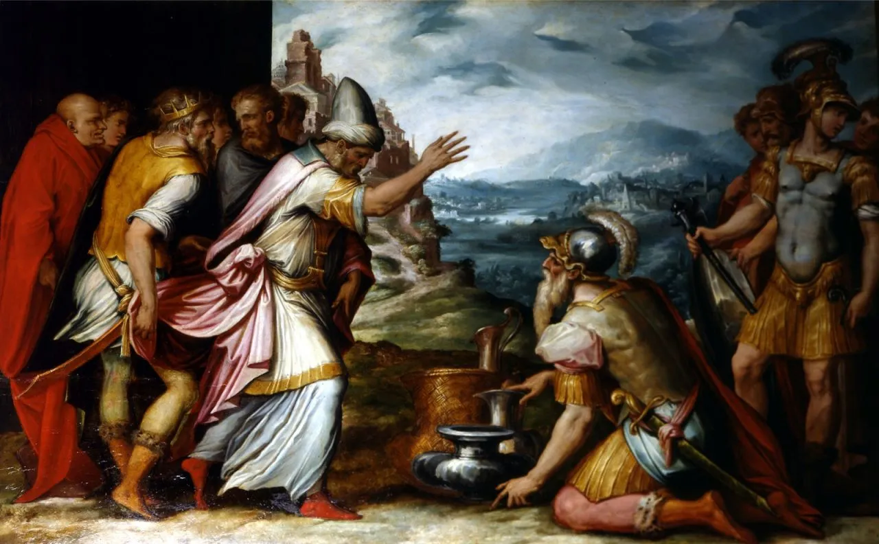 La Rencontre d'Abraham et de Melchisédech (1545) by Giorgio Vasari — original painting reproduced as a hand-painted oil on canvas
