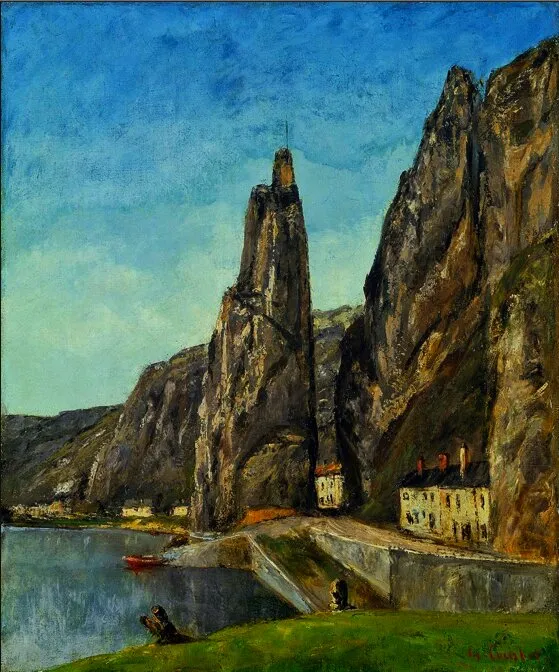 La Roche à Bayard, Dinant (1856) by Gustave Courbet — original painting reproduced as a hand-painted oil on canvas
