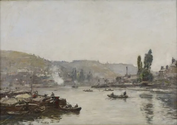 La Seine à Rouen (The Seine at Rouen) (1895) by Eugène Louis Boudin — original painting reproduced as a hand-painted oil on canvas