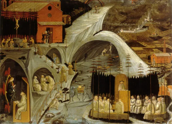 La Thébaïde (1460) by Paolo Uccello — original painting reproduced as a hand-painted oil on canvas