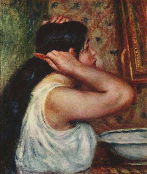 La Toilette (1907) by Pierre-Auguste Renoir — original painting reproduced as a hand-painted oil on canvas