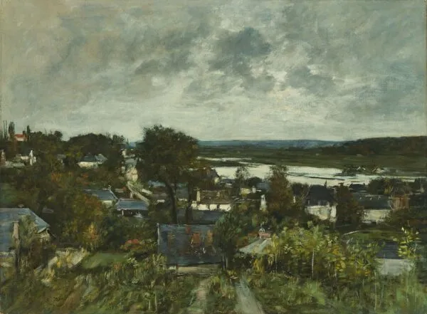 La Touques near Deauville (1883) by Eugène Louis Boudin — original painting reproduced as a hand-painted oil on canvas
