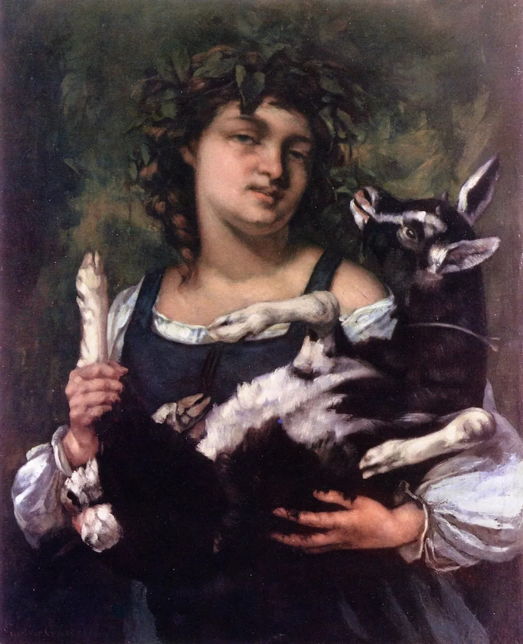 La Villageoise au chevreau (1860) by Gustave Courbet — original painting reproduced as a hand-painted oil on canvas